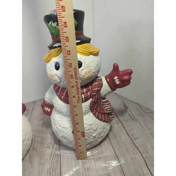 Vintage Large 1990 Holland Ceramic Hand Painted Glitter Snowman Couple 15” - Picture 7 of 12